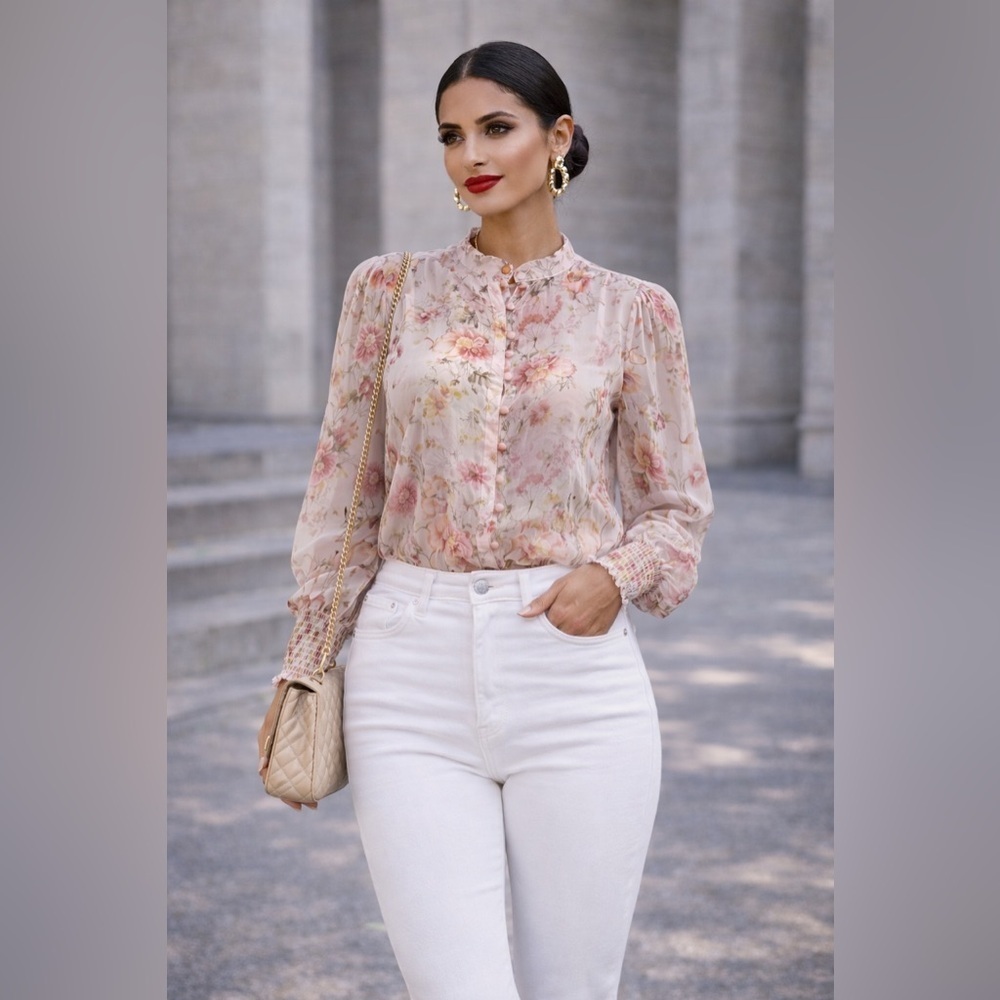 Bailey 44 Floral Blouse with Pink and Cream Hues